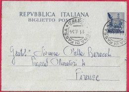 ANNULLO DC "PERA DI FASSA*11.8.54*/TRENTO" SU INTERO BIGLIETTO POSTALE QUADRIGA (INT. 46) PER FIRENZE - 1946-60: Poststempel