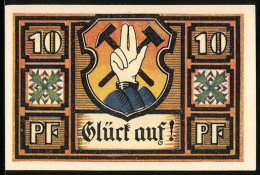 Notgeld Gottesberg /Schlesien 1921, 10 Pfennig, Bergmanns-Wappen, Ortsansicht  - [11] Lokale Uitgaven