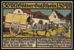 Notgeld Hüls Bei Crefeld 1921, 50 Pfennig, Eselswagen, Ortsansicht  - [11] Lokale Uitgaven