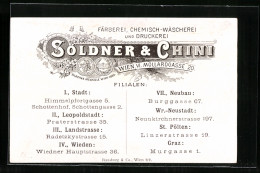 Vertreterkarte Wien, Söldner & Chini, Färberei, Chemisch-Wäscherei Und Druckerei, Mollardsgasse 20  - Unclassified