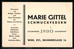 Vertreterkarte Wien, Marie Gittel, Schmuckfedern, Brunnengasse 16  - Ohne Zuordnung