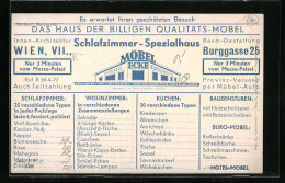 Vertreterkarte Wien, Möbel Ecke, Das Haus Der Billigen Qualitäts-Möbel, Burggasse 25  - Unclassified