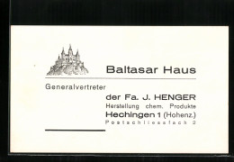 Vertreterkarte Hechingen, Baltasar Haus, Firma J. Henger, Herstellung Chem. Produkte  - Unclassified