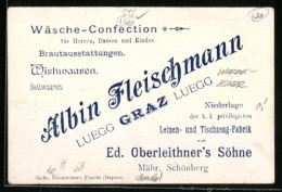 Vertreterkarte Graz, Wäsche-Confection, Albin Fleischmann, Rückseite Lithographie Schloss Chillon  - Ohne Zuordnung