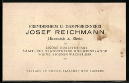 Vertreterkarte Hirzenach A. Rhein, Fremdenheim U. Dampfbrennerei Josef Reichmann  - Ohne Zuordnung