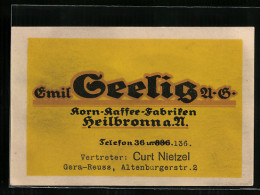 Vertreterkarte Heilbronn A. N., Emil Seelig A.G., Korn-Kaffee-Fabriken, Vertreter Curt Nietzel  - Ohne Zuordnung