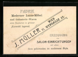 Vertreterkarte Wien, Moderne Luxus Möbel, J. Müller, Webgasse 35, Erzeugung Von Salon-Einrichtungen  - Ohne Zuordnung