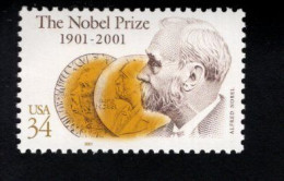 223464112 2001 (XX) SCOTT 3504 POSTFRIS MINT NEVER HINGED - NOBEL PRICE CENTENARY - ALFRED NOBEL & OBVERSE OF MEDALS - Neufs