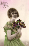 8901 -  Cartes Postales > Thèmes > > Autres   Bonne Fête  Jeune Fille Avec Bouquet De Fleurs - Sonstige & Ohne Zuordnung