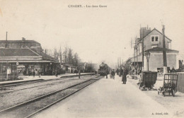 CARTE POSTALE ORIGINALE ANCIENNE : CHAGNY LES DEUX GARES  ARRIVEE TRAIN VAPEUR  ANIMEE SEINE ET MARNE (77) - Autres & Non Classés