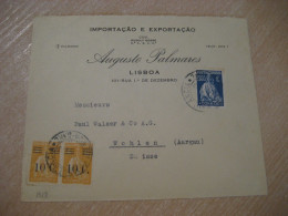 LISBOA 1928 To Wohlen Switzerland Ambulancia Avenida Gare Overprinted Stamp Cancel Palmares Export Import Cover PORTUGAL - Briefe U. Dokumente