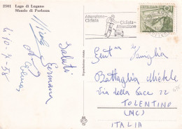1958  Svizzera CARTOLINA Con Annullo Meccanico SICUREZZA STRADALE ATTENZIONE CICLISTA - Voitures
