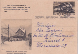 1947 Svizzera INGTERO POSTALE  CENTENARIO DELLE FERROVIE  AUTPOBUS IN STAZIONE - Voitures