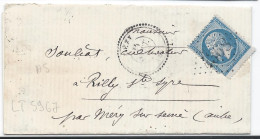 LT5967   Variété/n°22 Bord De Feuille/lettre, Oblitéré Cachet Perlé Et  GC 4368 CEZY(83), Indice 8 Du 24 Sept. 1867, Piq - 1862 Napoleon III