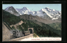 AK Schynige-Platte-Bergbahn Mit Blick Auf Eiger, Mönch Und Jungfrau  - Autres & Non Classés