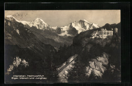 AK Interlaken, Bergbahn Mit Blick Auf Eiger, Mönch Und Jungfrau  - Autres & Non Classés