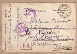 ALSACE , DORDOGNE - STRASBOURG - KRIEGSGEFANGENENSENDUNG - CARTE  DE STRASBURG POUR LARDIE - 1918 - Lettres & Documents