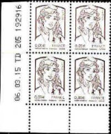 France Poste N** Yv:4764 Mi:5605IyA Marianne Ciappa Kawena Coin D.feuille X4 Daté 06-03-15 - Neufs