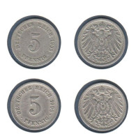 Allemagne  5 Pfennig 1905 A + 1906 G , Type Ll, KM# 11, Deutsches Reich, - 5 Pfennig