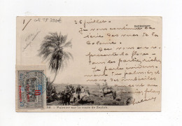 !!! COTE DES SOMALIS, N°31a SURCHARGE RENVERSEE SEUL SUR CPA DE DJIBOUTI DE 1902 POUR ALGER - Covers & Documents