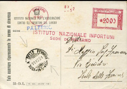 X0907 Italia, Red Meter Freistempel, Ema, Palermo 1951 Istituto Infortuni, Isola Delle Femmine - Maschinenstempel (EMA)