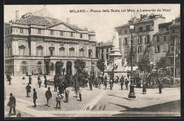 Cartolina Milano, Piazza Della Scala Co Mon. A Leonardo Da Vinci  - Milano (Milan)