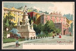 Artista-Cartolina Genova, Monumento C. Colombo, Hotel Londres  - Genova (Genoa)