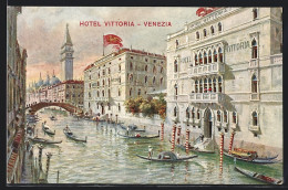 Cartolina Venezia, Hotel Vittoria Mit Gondeln  - Venezia (Venedig)