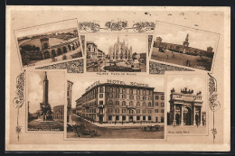 Cartolina Milano, Bristol Hotel Schmid, Arco Della Pace, Monumento Alle Cinque Giornate, Arena, Castello  - Milano (Milan)