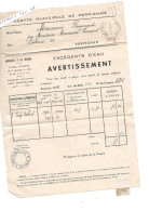 PERPIGNAN  Recette Municipale  Excédent Eau Envoyé Par Poste Cachet Au Verso - 1900 – 1949