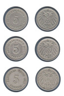 Allemagne  5 Pfennig 1905 A + 1906 G + 1907 J , Type Ll, KM# 11, Deutsches Reich, - 5 Pfennig