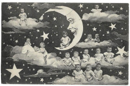 Bébés Multiples Sur Nuages, étoiles, Protégés Par La Lune , Précurseur, BKWI N° 810/3 - Babies