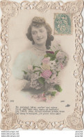 G7- CARTE FANTAISIE AJOUREE - PORTRAIT DE FEMME AVEC FLEURS - DECLARATION D'AMOUR - EDITEUR GROB - 2 SCANS - Women