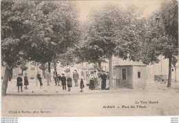 G6-81) ALBAN (TARN) PLACE DES TILLEULS - (ANIMEE - PERSONNAGES - VILLAGEOIS - BOULES PARTIE DE PETANQUE - 2 SCANS) - Alban