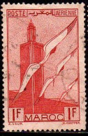 Maroc (Prot.Fr) Avion Obl Yv: 44 Mi:177 Minaret De Chella Cigognes (cachet Rond) - Airmail