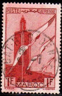 Maroc (Prot.Fr) Avion Obl Yv: 44 Mi:177 Minaret De Chella Cigognes (Beau Cachet Rond) - Airmail