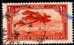 Maroc (Prot.Fr) Avion Obl Yv:  7 Mi:44 Biplan Sur Casablanca (cachet Rond) Tâche - Airmail