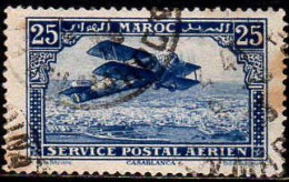 Maroc (Prot.Fr) Avion Obl Yv:  2a Mi: Biplan Sur Casablanca (Beau Cachet Rond) Tâche - Luftpost