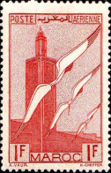 Maroc (Prot.Fr) Avion N* Yv: 44 Mi:177 Minaret De Chella Cigognes (points De Rouille) - Poste Aérienne