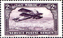 Maroc (Prot.Fr) Avion N* Yv: 10 Mi:47 Biplan Sur Casablanca (Trace De Charnière) - Airmail