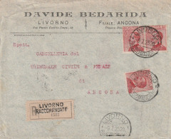 Italie - Lettre Entête Davide Bedarida  Recommandée LIVORNO 9/7/1925 Pour Ancona - Marcophilia