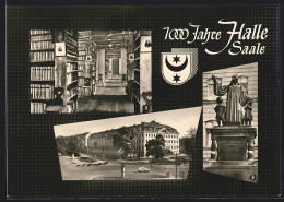 AK Halle /Saale, 100-jähriges Jubiläum, Hauptbibliothek Der Franckeschen Stiftungen, Francke-Denkmal  - Autres & Non Classés