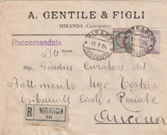 Italie - Lettre Entête Gentile & Figlii  Recommandée MIRANDA  15/3/1924 Pour Ancona Verso Ambulant - Poststempel