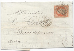 LT5976  N°23/Lettre, Oblitéré GC 2145A LYON-LES-TERREAUX(68), Pour CARCASSONNE Du 25 Janv. 1868 - 1862 Napoleon III