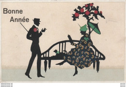 K16- ILLUSTRATEUR - BONNE ANNEE - COUPLE - DANDY - FEMME AVEC OMBRELLE CHINOISE - CHAT - (2 SCANS) - 1900-1949