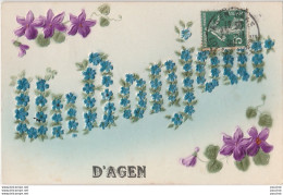 K15- 47) AGEN - UN BONJOUR - CARTE GAUFREE - FLEURS MYOSOTIS ET VIOLETTES - (2 SCANS) - Agen