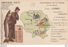 23) CREUSE - EMULSION SCOTT - CONTOUR DEPARTEMENT - GUERET , AUBUSSON  - (2 SCANS) - Guéret