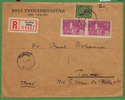 Ad0664 - FINLAND - Postal History - REGISTERED COVER To ITALY  1947 Turku Abo - Covers & Documents