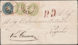 10 Lombardo Veneto - Piego Di Lettera Da Venezia Del 19.07.1865 Per Napoli Via Genova, Affrancata Con 13 Soldi N. 42 X2 - Lombardy-Venetia