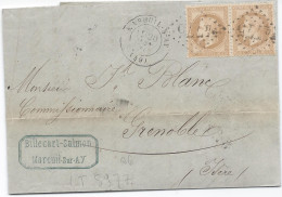 LT5977  Paire Du N°28B/Lettre, Oblitéré GC 4775 MAREUIL-S-AY(49), Indice 6 Pour Grenoble Du 20 Juin. 1871 - 1863-1870 Napoleon III Gelauwerd